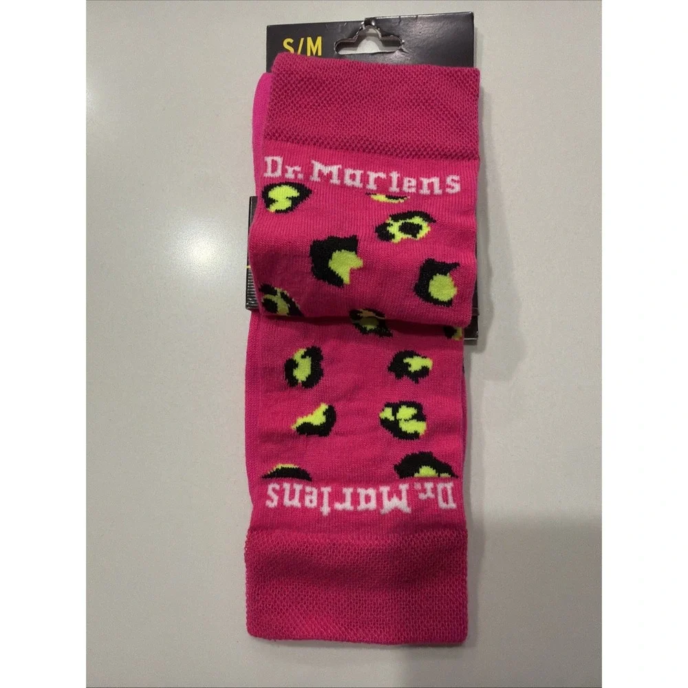 Dr Martens AD062682 Leopard Sock Clash Pink Crew Socks S/M NWT